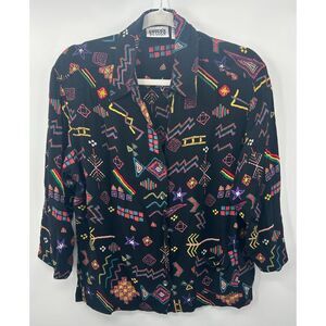 Chico's Vintage Bohemian Mixed Media Art to Wear All Over Print Top Size 2/L